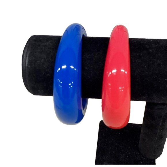 BEN AMUN BY ISAAC MANEVITZ Resin Bangle Bracelet Set Modernist Pink Blue Signed - Picture 2 of 7